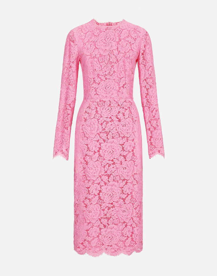 Dolce & Gabbana 徽标花卉 Cordonetto 蕾丝直筒连衣裙 粉红 F6M0DTHLM7L