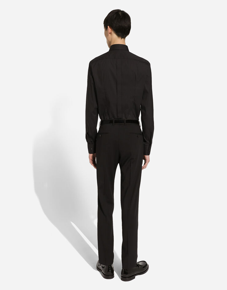 Dolce & Gabbana قميص من قطن مرن بقصة ذهبية أسود G5EJ0TFRRD7