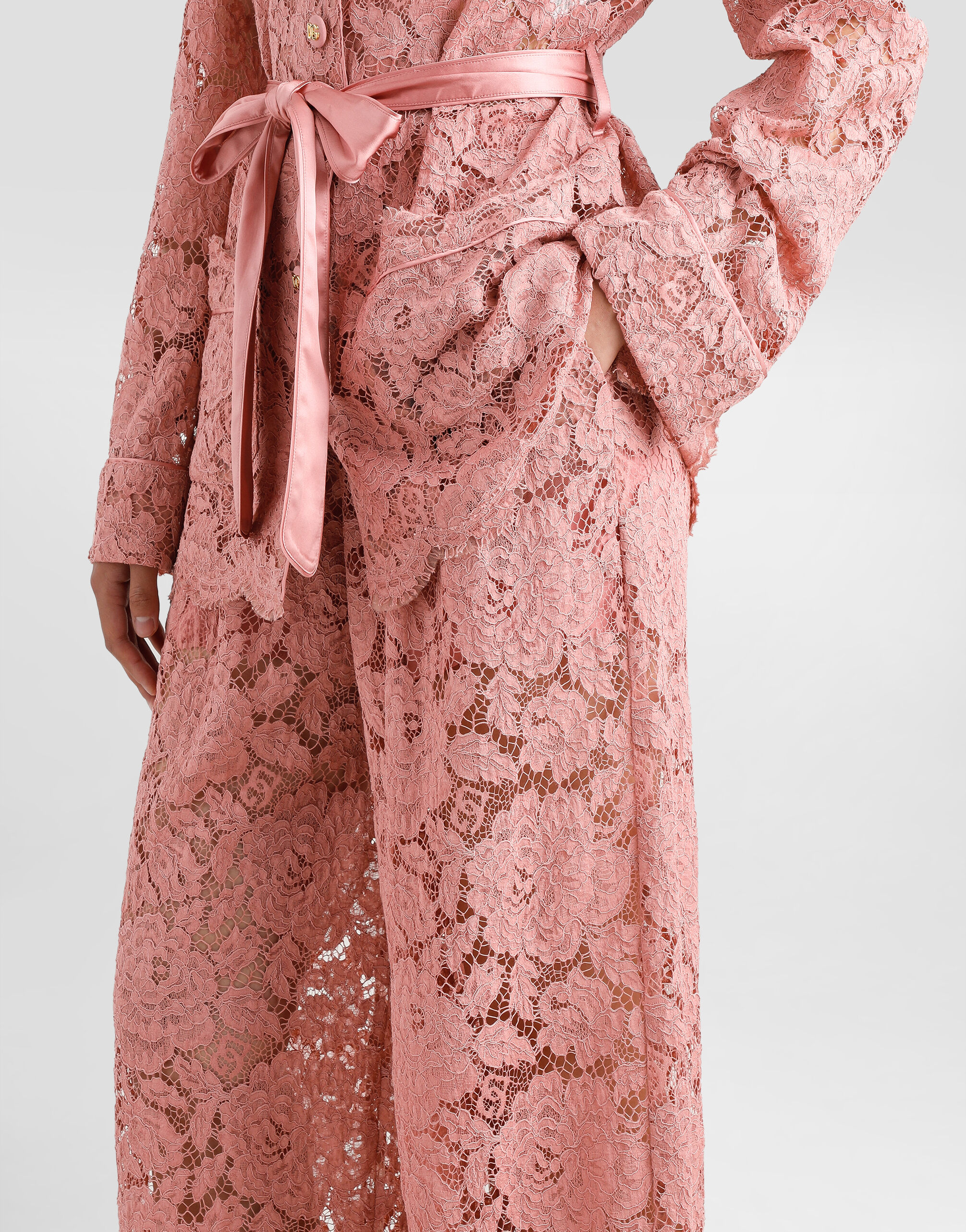 Flared floral cordonetto lace pants with DG logo in Pink for