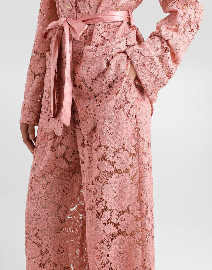 Dolce & Gabbana Flared floral cordonetto lace pants with DG logo Pink FTC9UTHLM7L
