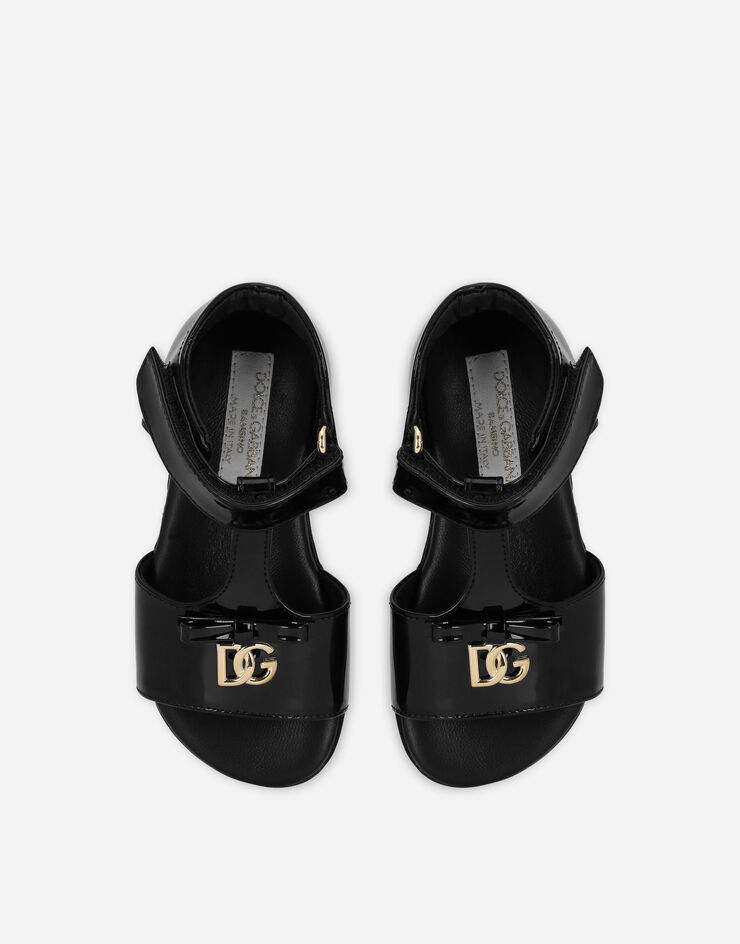 Dolce & Gabbana Patent leather first steps sandals with metal DG logo Black D20082A1328