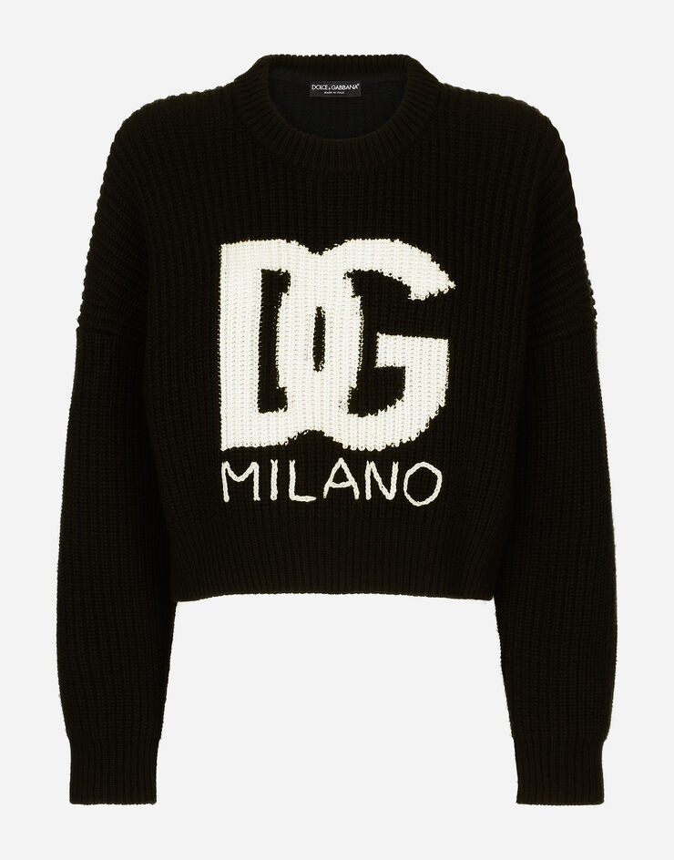 Dolce & Gabbana Cropped fisherman’s rib sweater with DG logo Multicolor FX334ZJBVX5
