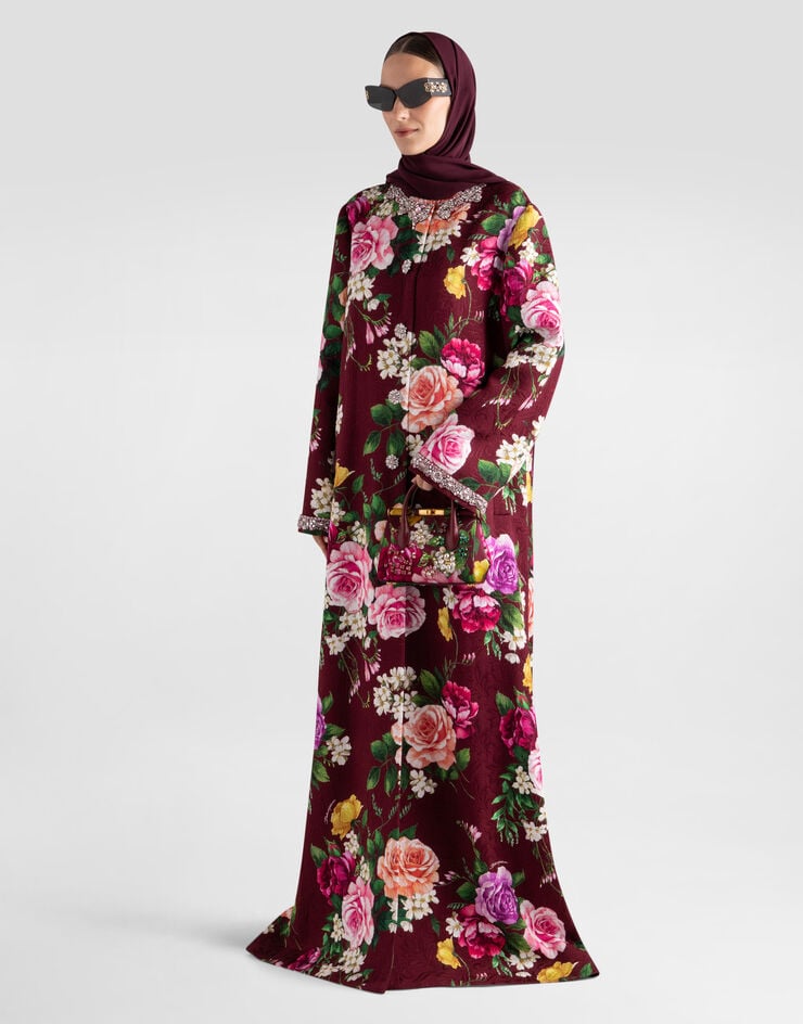 Dolce & Gabbana Jacquard coat with jewel embroidery Multicolor I0B63ZGDDP1