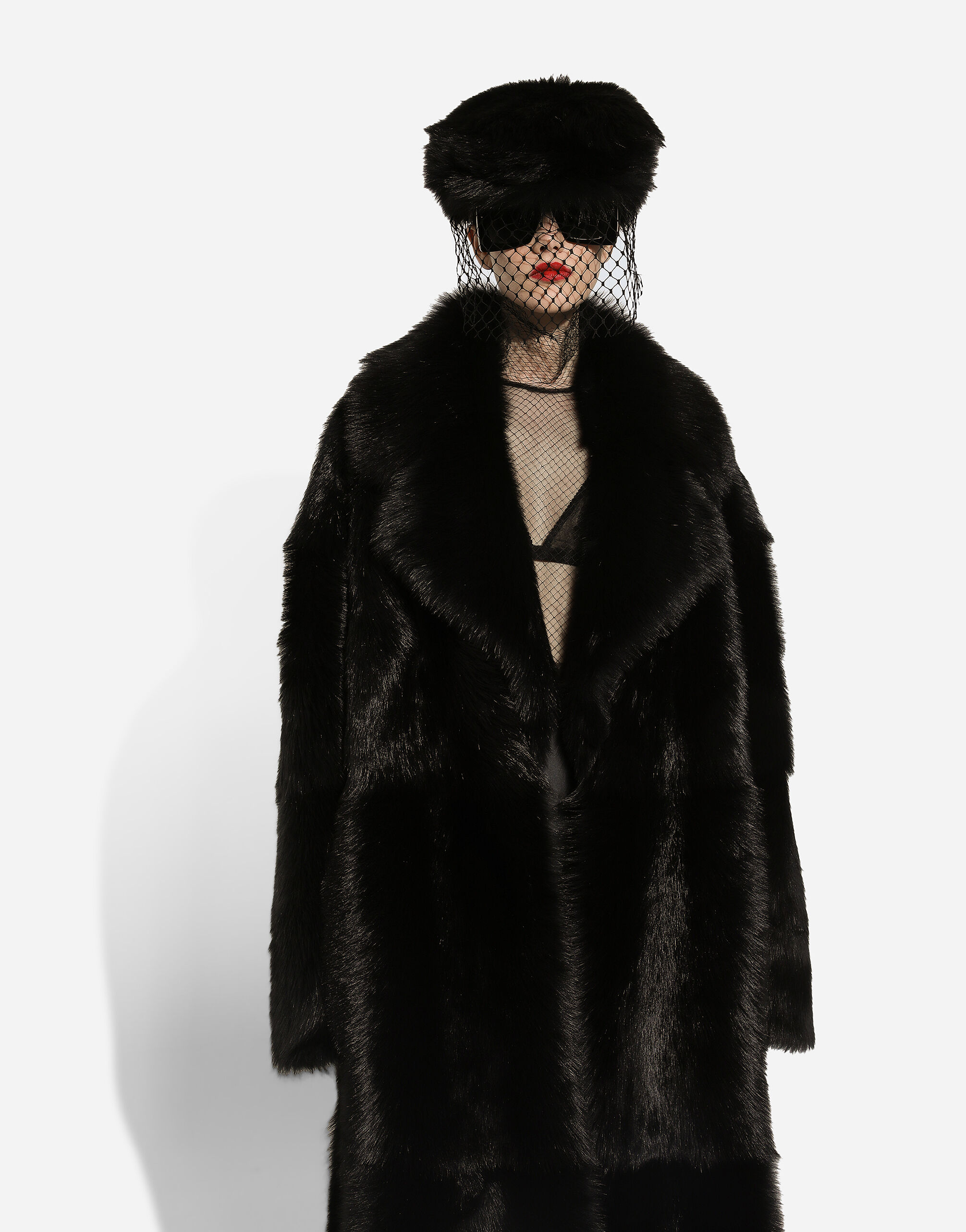 Single-breasted shearling coat in Black for Women