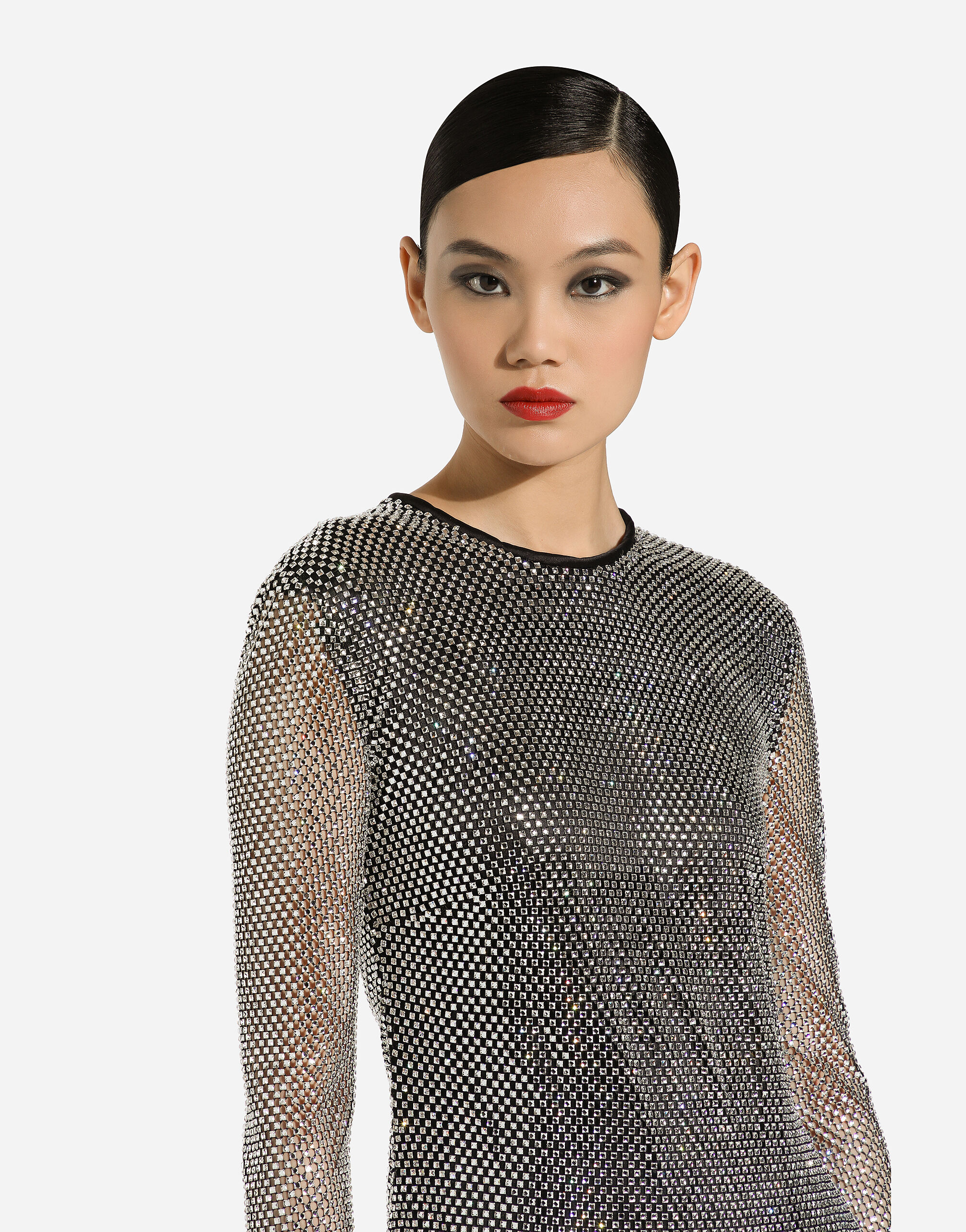 Long crystal mesh dress in Silver for Women | Dolce&Gabbana® US