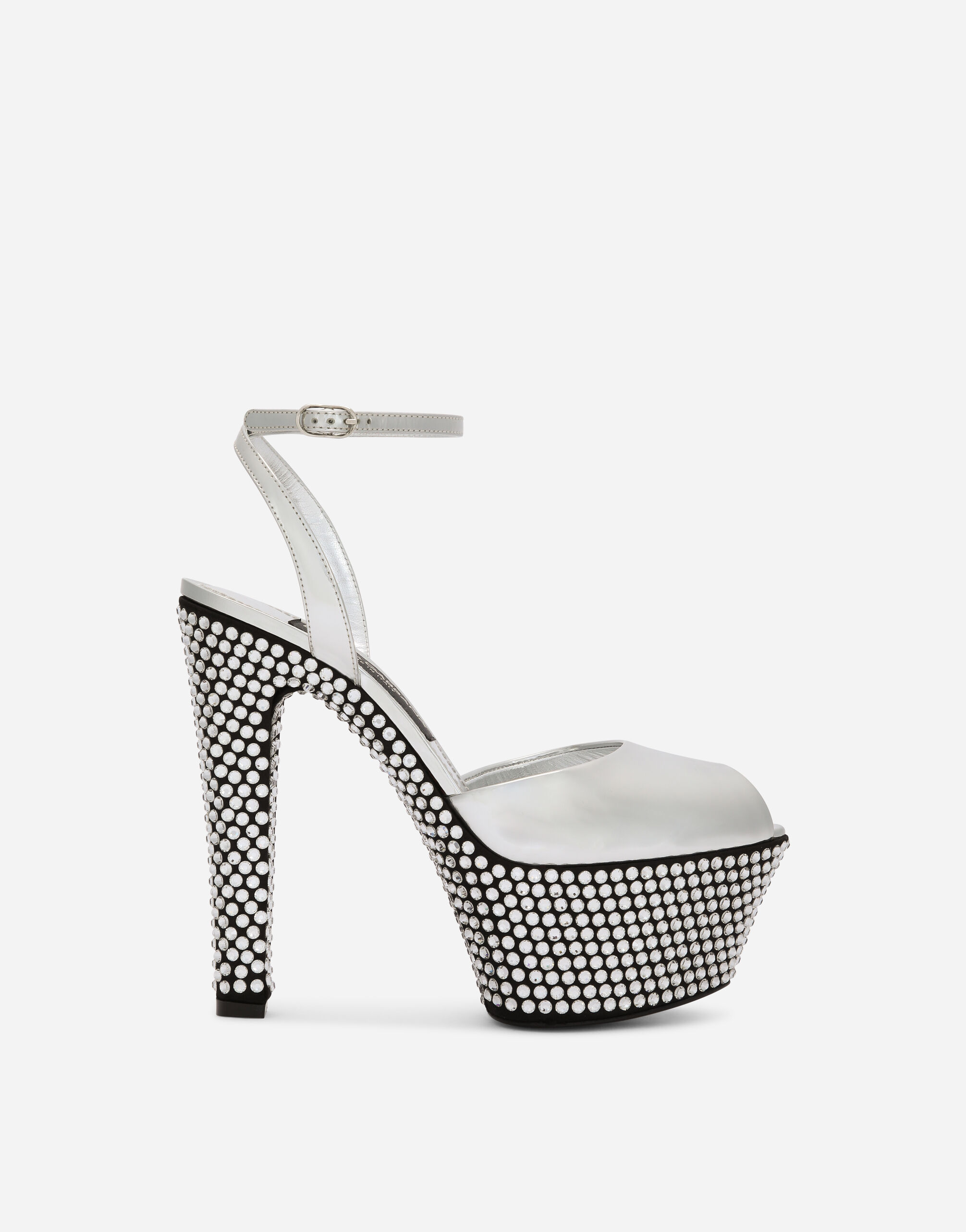 Dolce & Gabbana Mirrored-effect calfskin platforms with fusible rhinestones Grey CT0959AM237