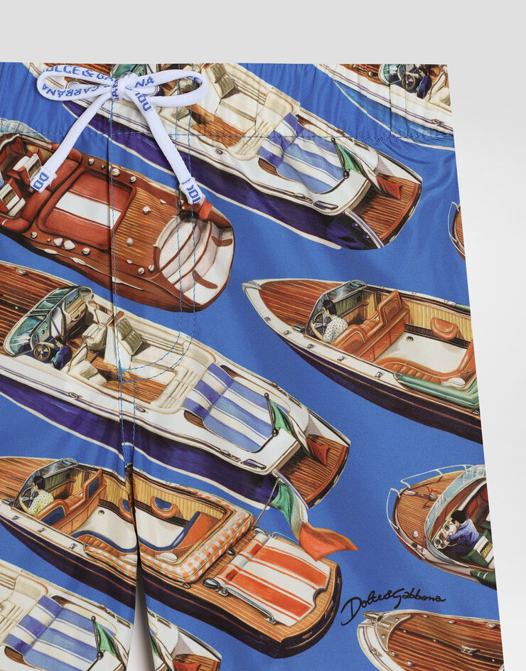 Dolce & Gabbana Stripes and motorboat-print medium nylon swim shorts Multicolor L1J818ON0EF