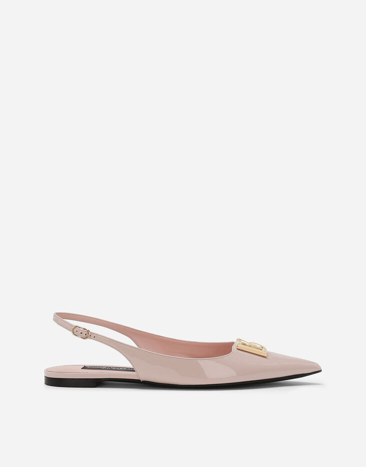 RED GEM-STUDDED SLINGBACK PUMPS IN ORANGE PATENT CALFSKIN main image 1