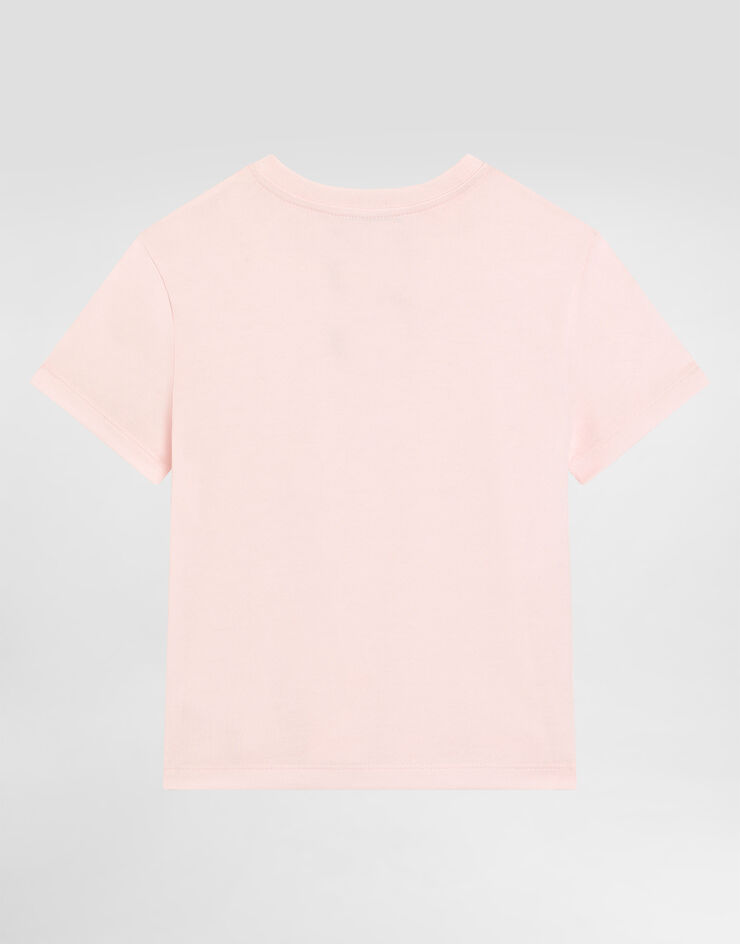 Dolce & Gabbana Jersey t-shirt with DG embroidery and rhinestones Pink L5JTQUG7P0K