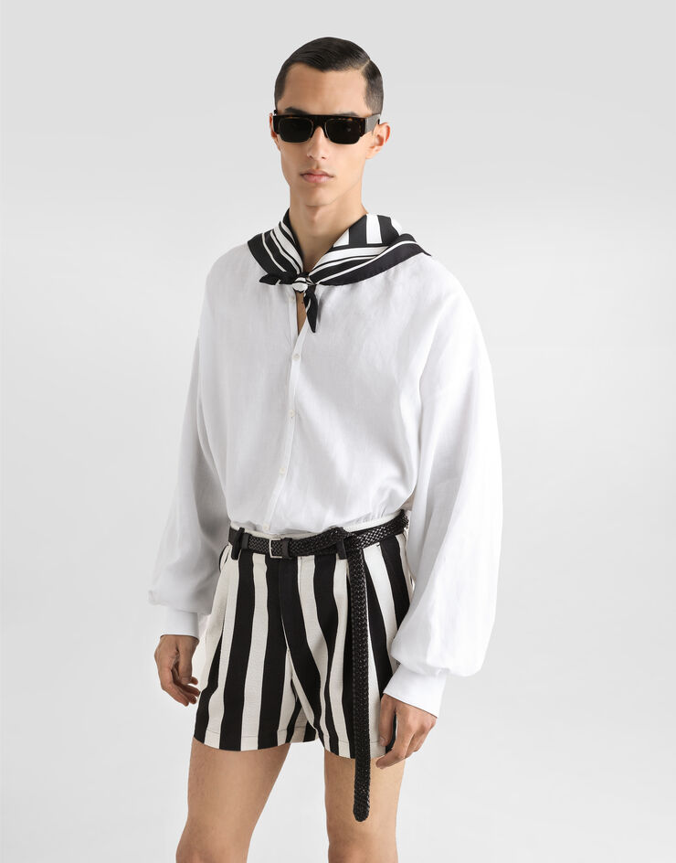 Dolce & Gabbana Chemise à manches longues et lavallière en soie sur le col Blanc G5MZ3TFU4JB