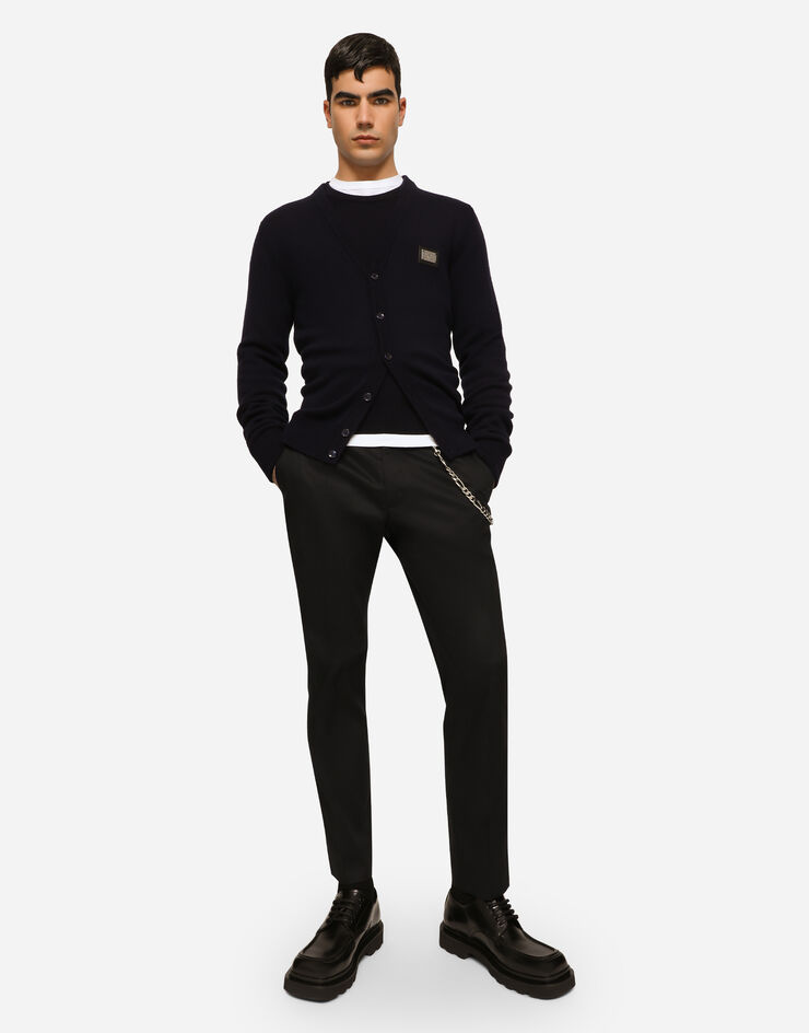 Dolce&Gabbana Cashmere and wool cardigan with branded tag Blue GXO37TJEMQ4