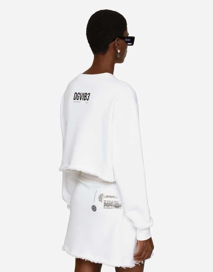 Dolce & Gabbana Sudadera de manga larga con cuello redondo en punto de algodón DGVIB3 Blanc F9R41TG7K6T