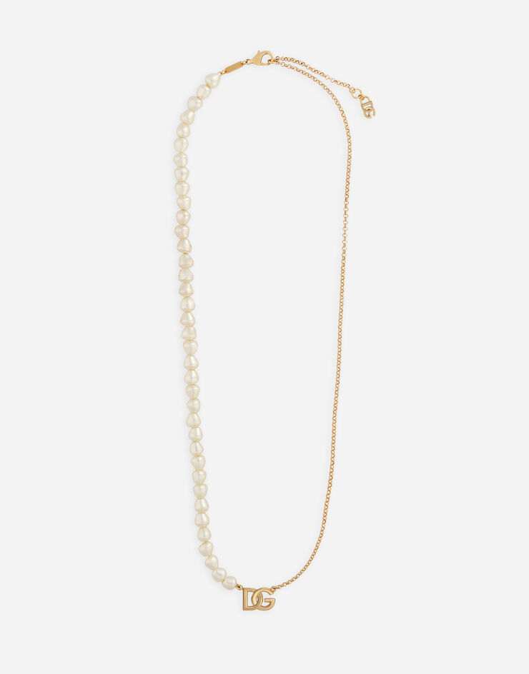 Dolce & Gabbana قلادة سلسلة بلؤلؤ وشعار DG ذهبي WNP2P1W1111