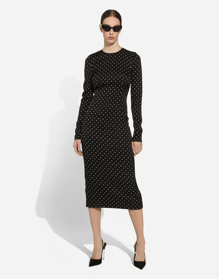 Dolce & Gabbana Charmeuse calf-length sheath dress with polka-dot print Print F6GAVTFSA63