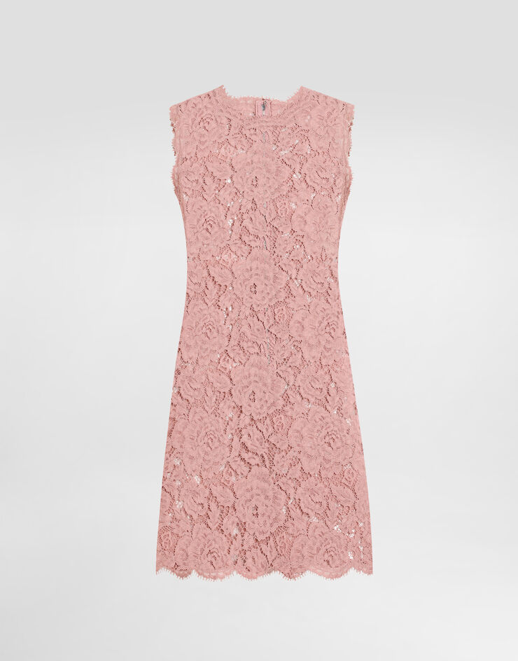 Dolce & Gabbana Sleeveless floral lace A-line dress with DG logo Pink F6ATYTHLM7L