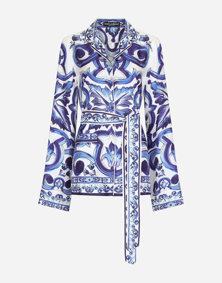 Dolce & Gabbana Majolica-print twill pajama shirt Multicolor F5N53THI1BB