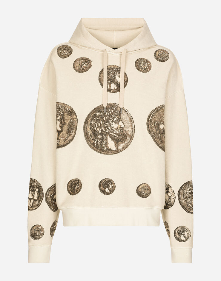 Dolce&Gabbana Coin print inside-out jersey hoodie Beige G9AKATG7JO8