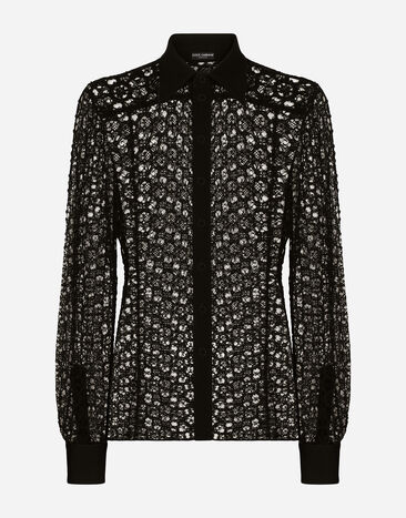 Dolce & Gabbana Macramé lace Sicilia-fit shirt Black G9AHFTGG065