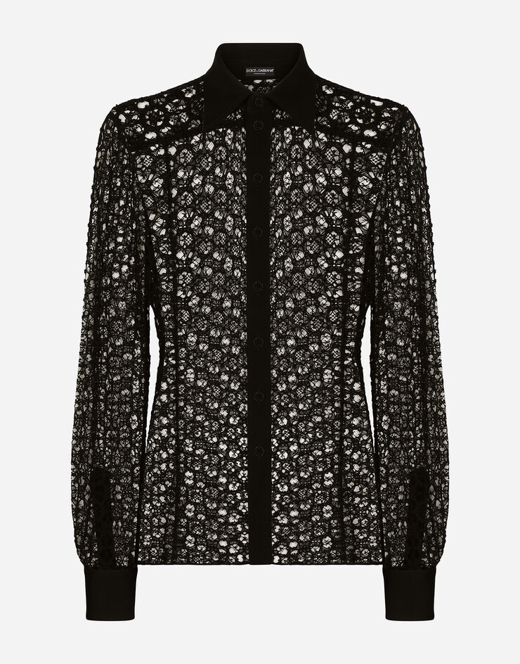 Dolce & Gabbana Macramé lace Sicilia-fit shirt Black G5KL6TFLMM3