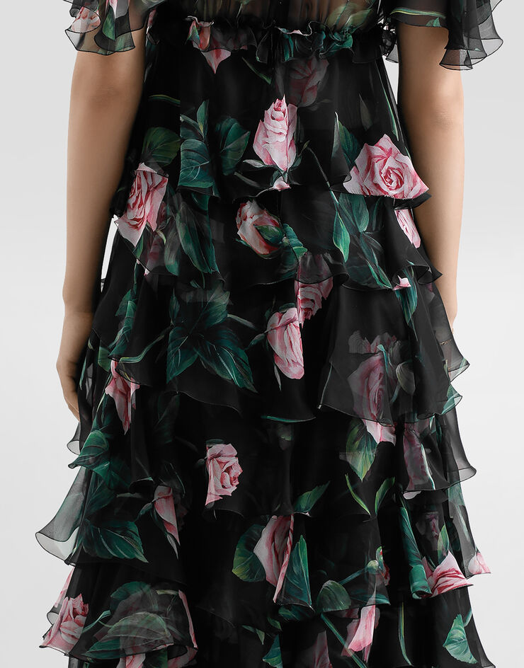 Dolce & Gabbana Rose-print chiffon calf-length dress with ruffles and flounces Print F6B3ITIS1XA