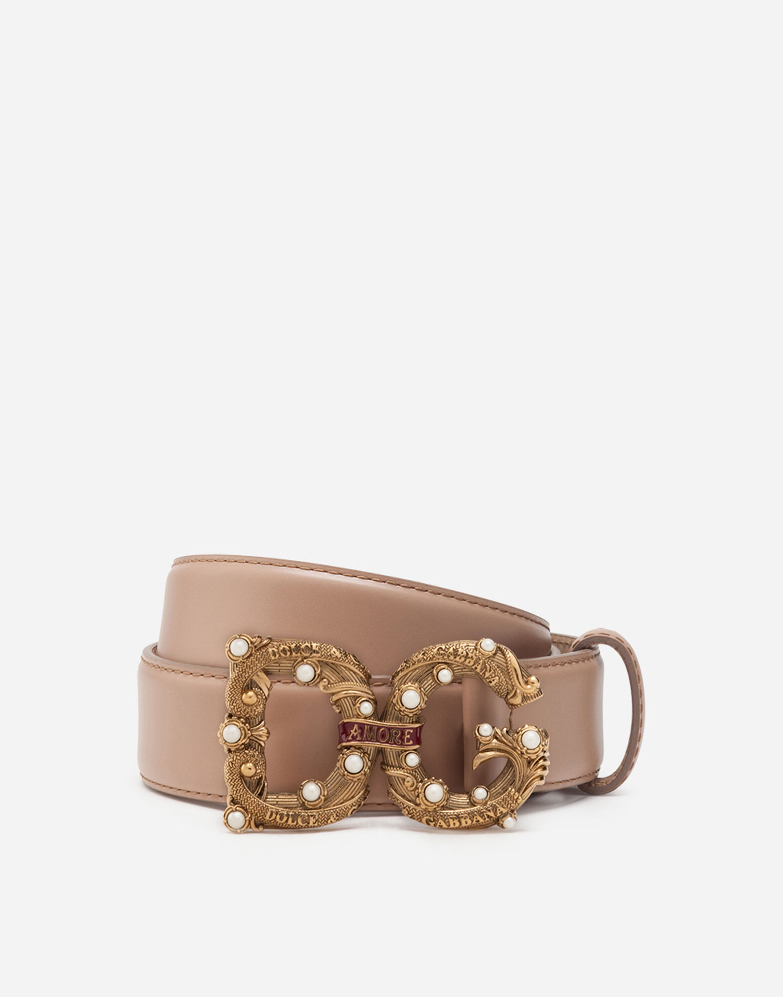 Calfskin belt with DG Amore logo