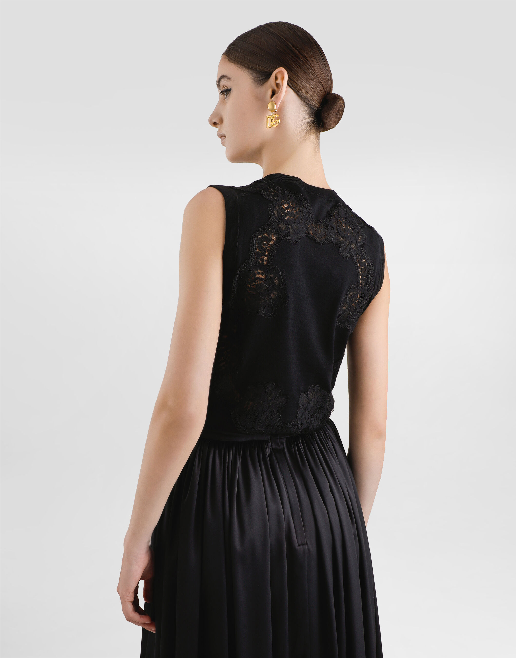 Wool and lace tank top in Black for Women | Dolce&Gabbana® US