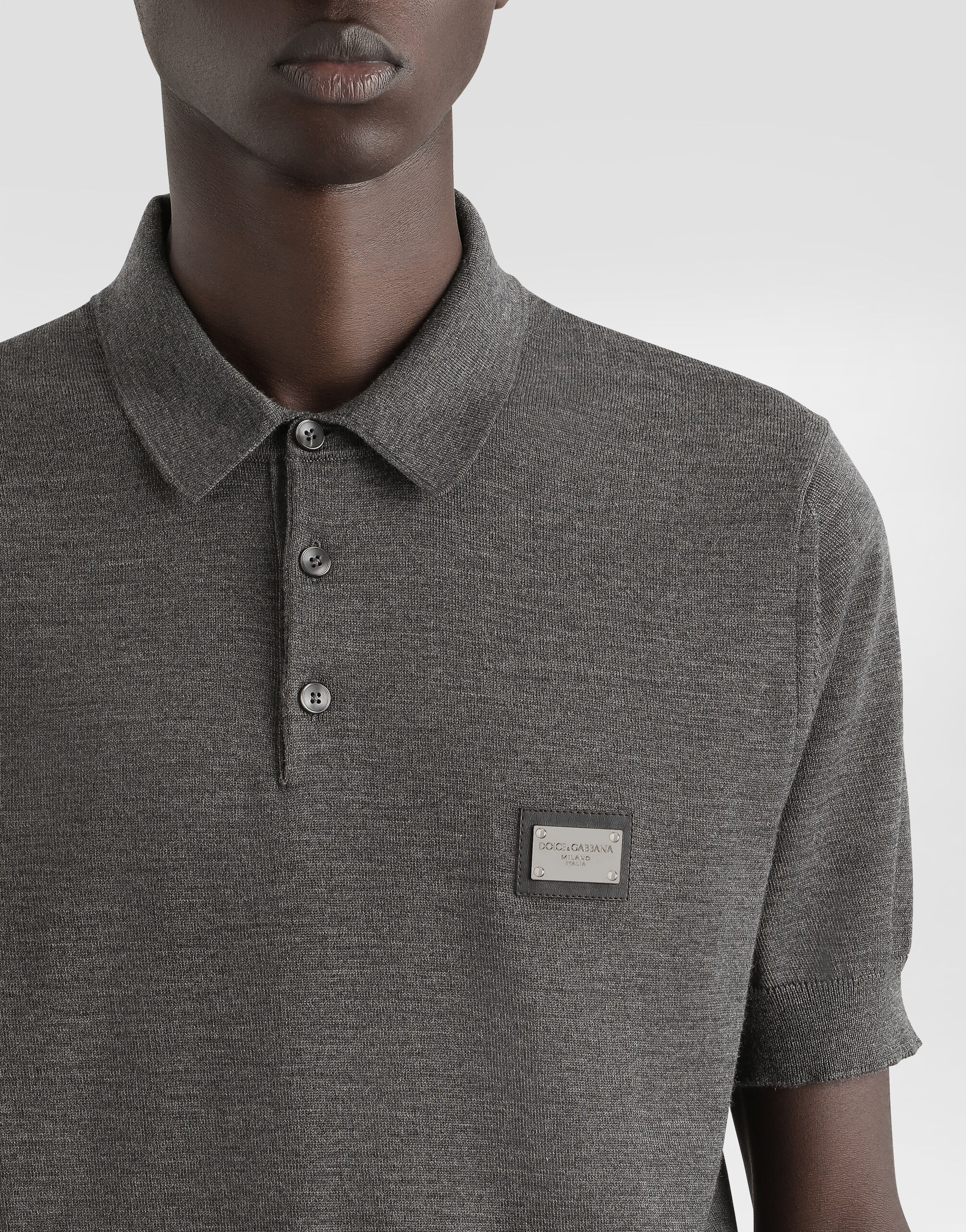 Wool polo-shirt with branded tag - thumbnail 4