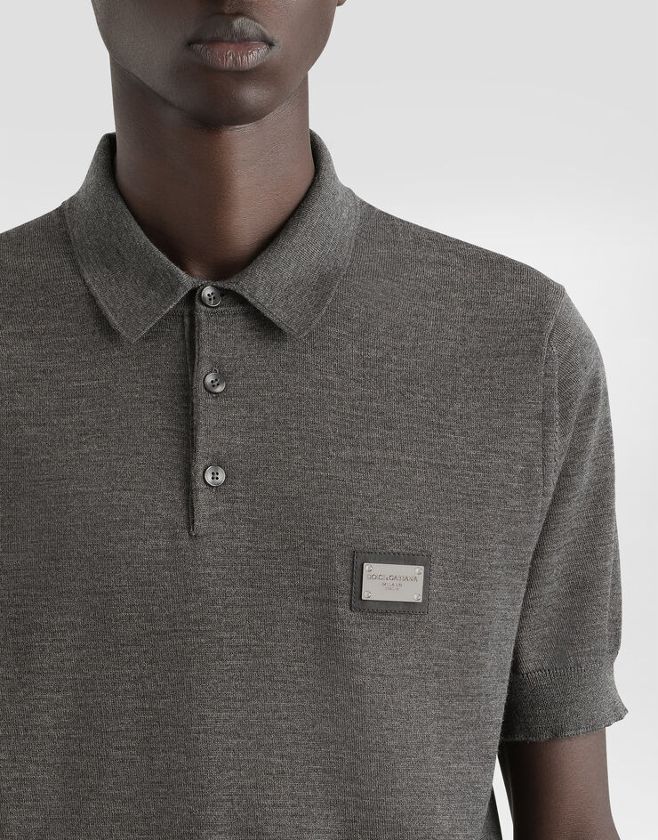 Dolce & Gabbana Wool polo-shirt with branded tag Grey GXO38TJDVGE
