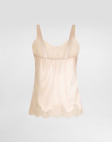Dolce & Gabbana Satin lingerie-style top with lace Pale Pink O7A00TONO13