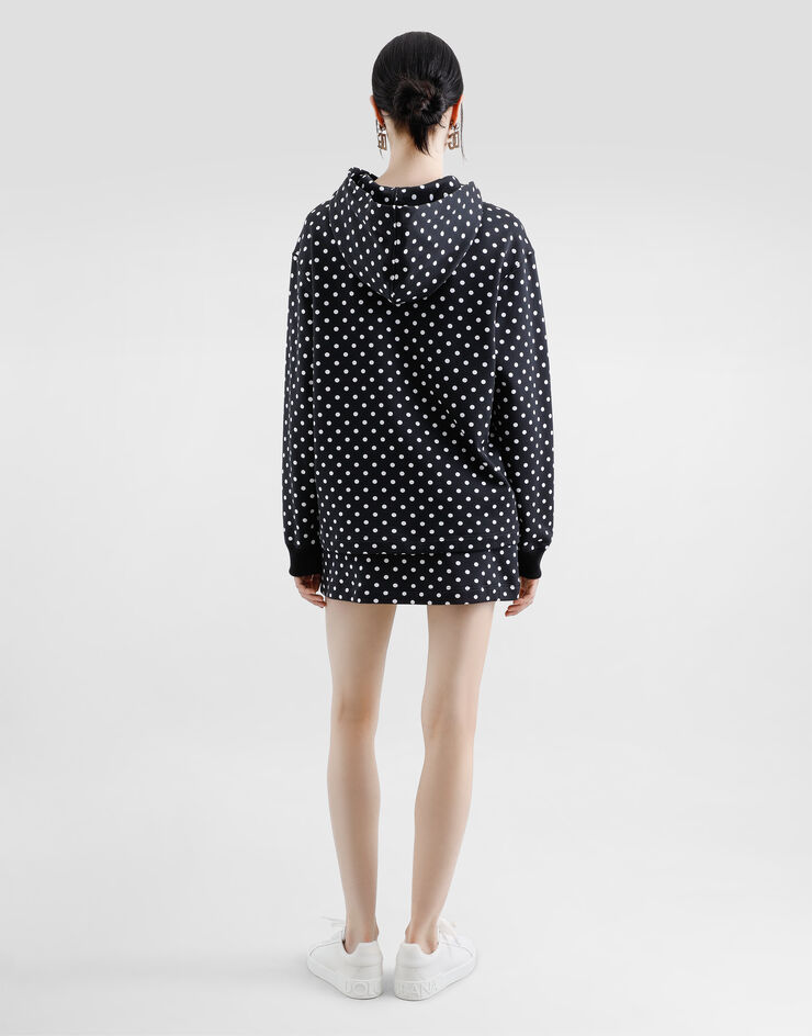 Dolce & Gabbana Jersey hoodie with polka-dot print and branded tag Multicolor F9S49THS7QD