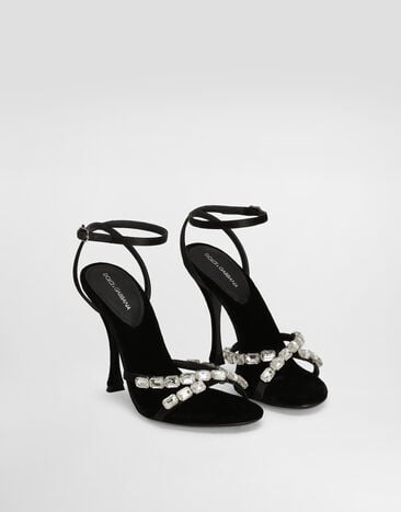 Dolce & Gabbana Sandalia de raso con piedras bordadas Negro CR1821A6I68