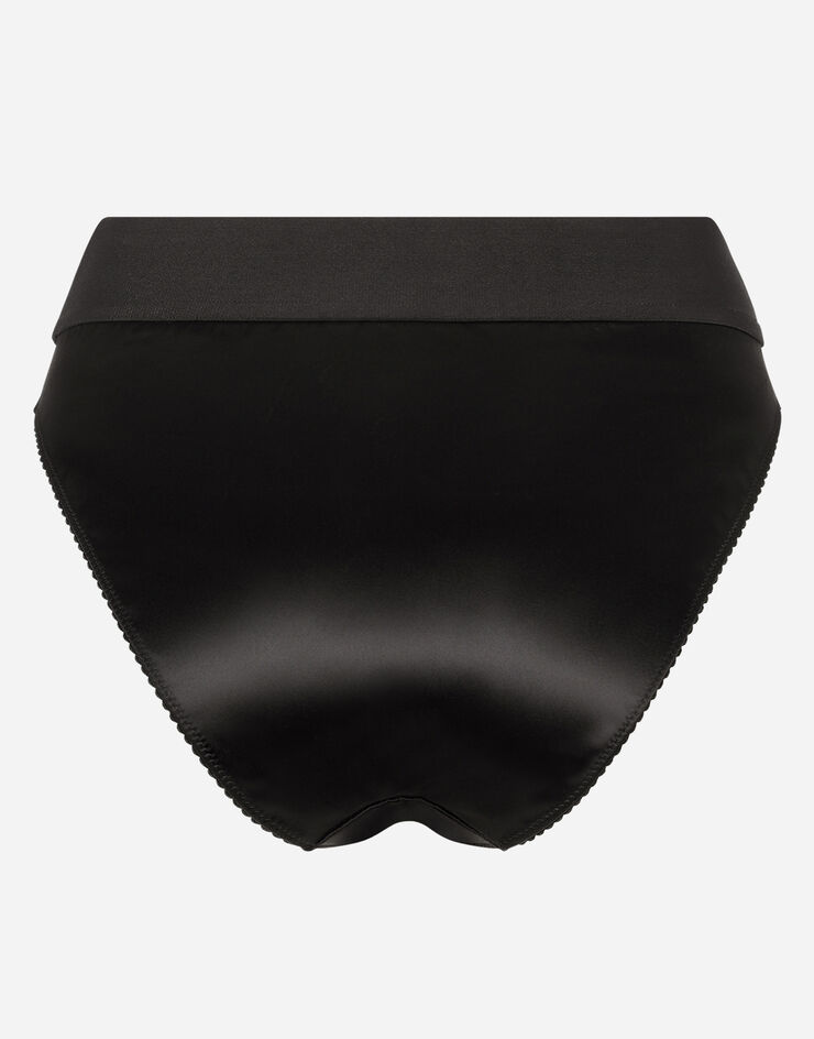 Dolce & Gabbana Slip taille haute en satin avec élastique à logo Noir O2C12TFURAD