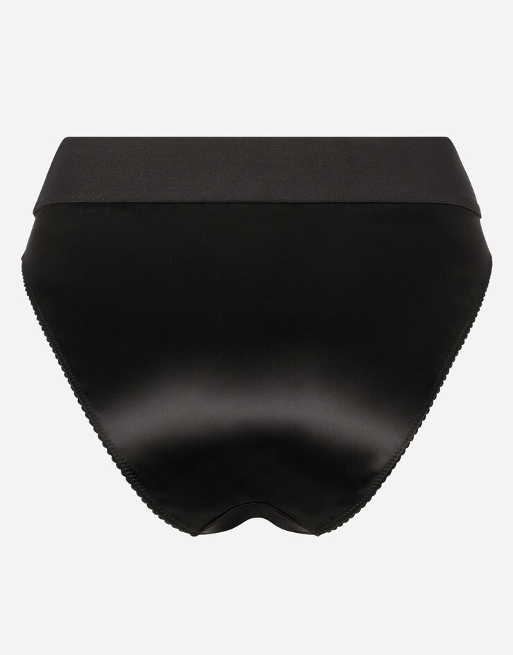 Dolce & Gabbana Slip de talle alto en raso con el logotipo en el elástico Negro O2C12TFURAD