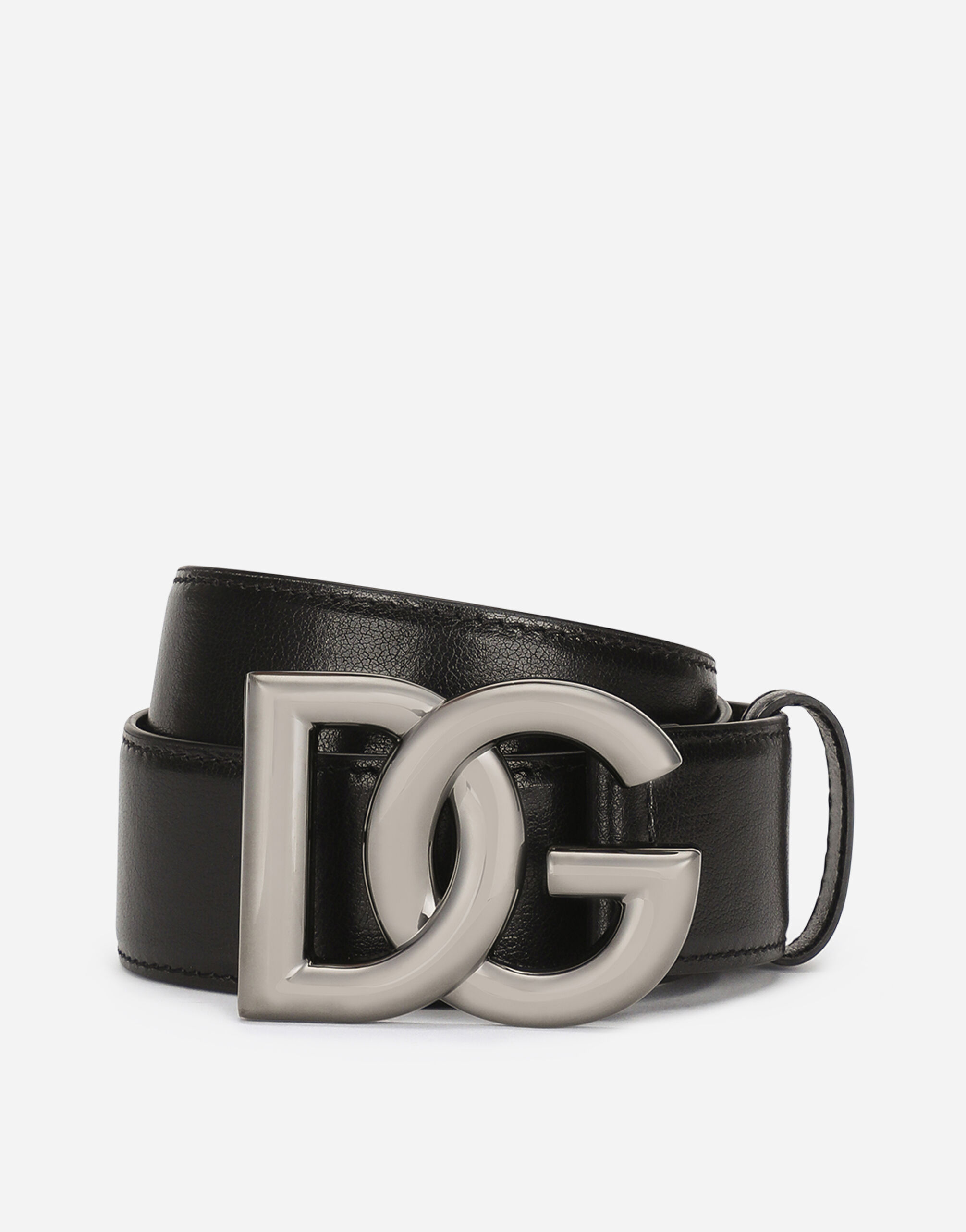 Dolce & Gabbana Cinturón en piel de becerro con hebilla logotipo DG cruzado Negro BC4646AX622