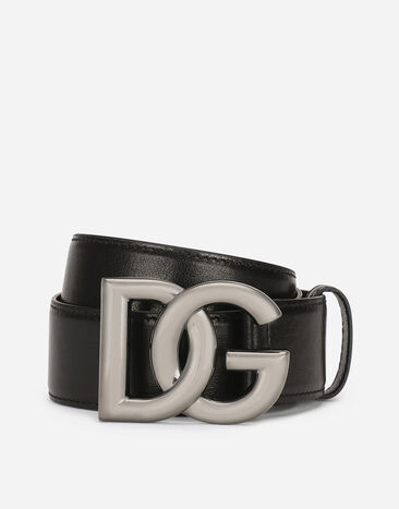 Dolce & Gabbana Calfskin belt with crossover DG buckle logo Silver BC4804AO730