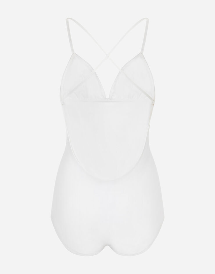Dolce & Gabbana One-piece swimsuit with plunging neckline White O9A73JFUGA2