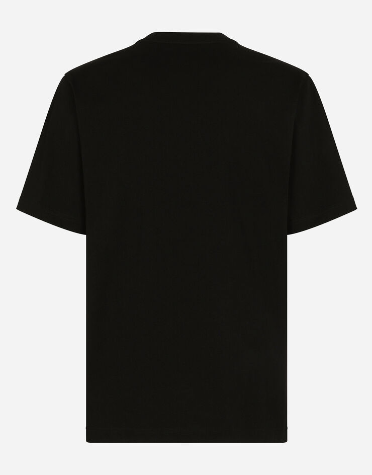 Dolce & Gabbana Camiseta de algodón con minibolsillo en piel y logotipo Negro G8PN9ZG7M3I