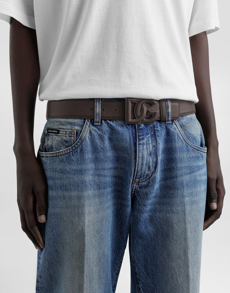 Dolce & Gabbana حزام من جلد عجل بطبعة أيل وطبعة شعار بني BC4675AT489