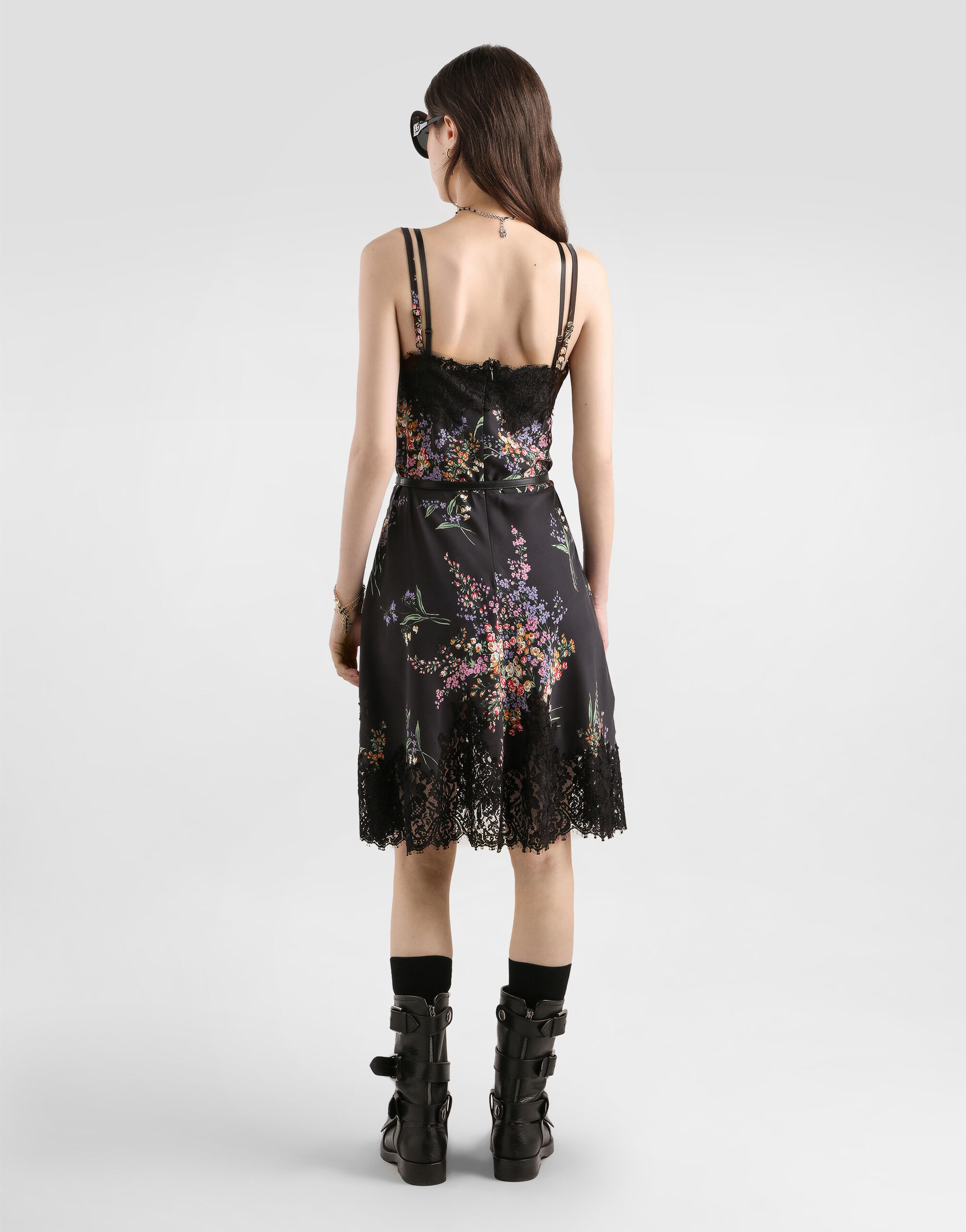 Flower bouquets-print habotai slip dress