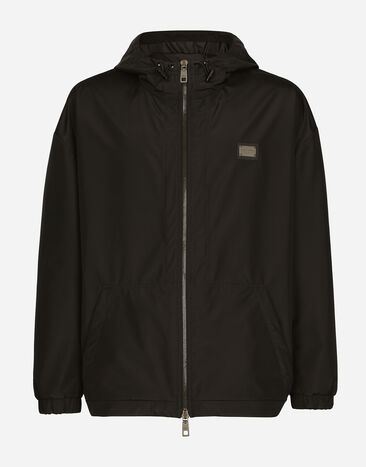 Dolce & Gabbana Nylon jacket with hood and branded tag Black G036CTFUSXS