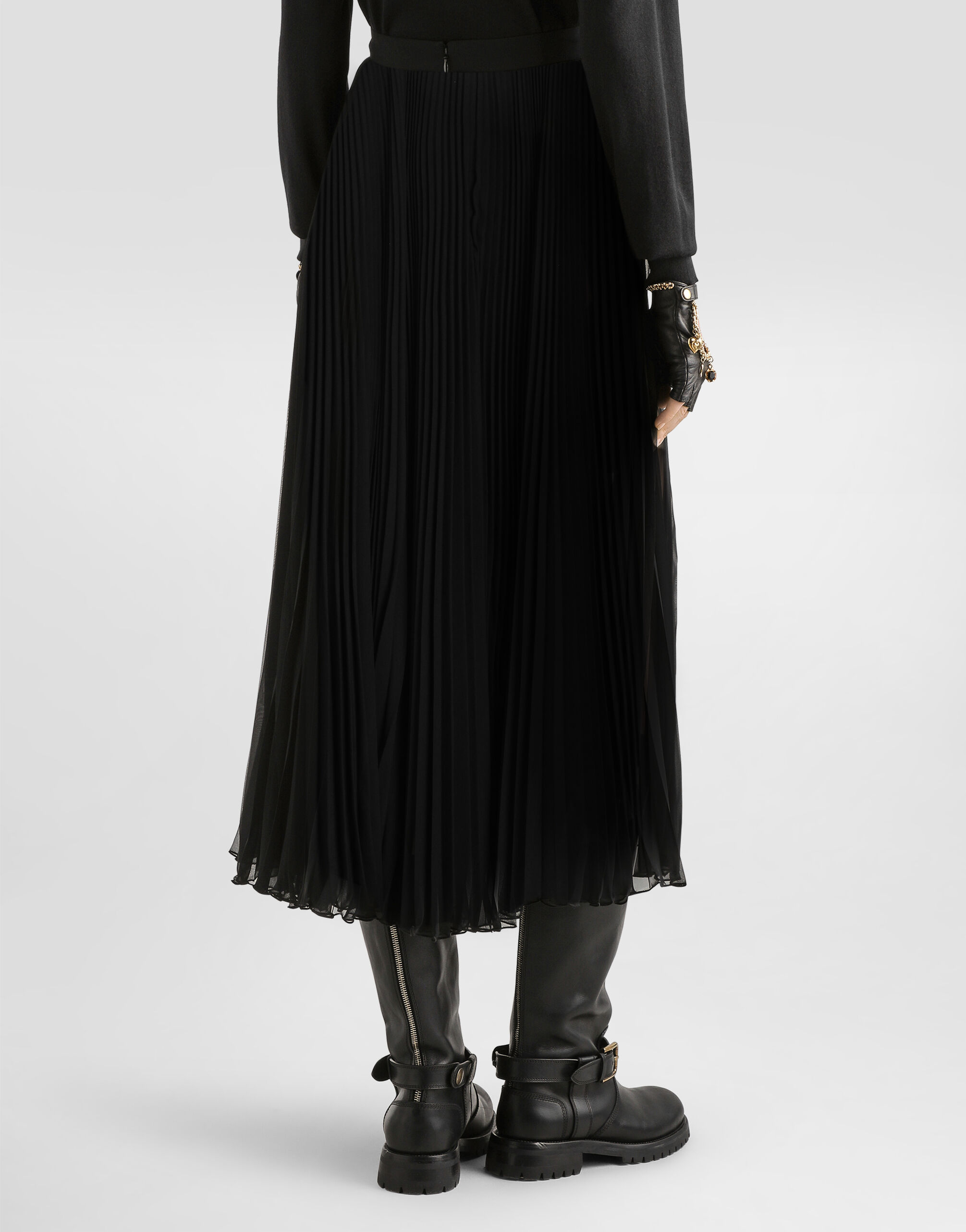 Blackのウィメンズ ロング プリーツ シフォン スカート | Dolce&Gabbana®