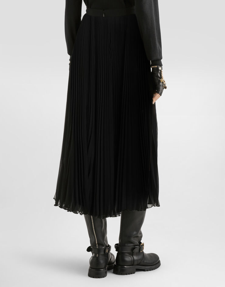 Dolce & Gabbana Langer Rock aus plissiertem Chiffon Schwarz F4BCITFUSNW