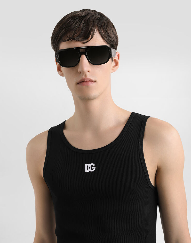 Dolce & Gabbana Tanktop aus Baumwolle mit Stickerei Schwarz G8QG9ZG7PGP