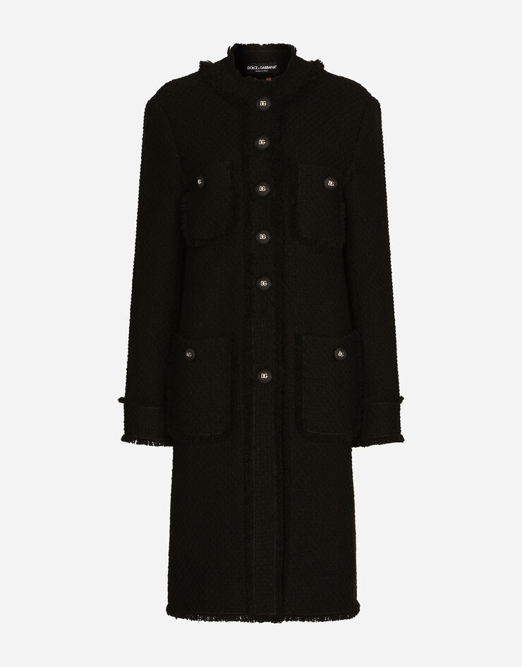 Dolce & Gabbana Einreihiger Mantel aus Tweed Schwarz F0C3WTFMMHM