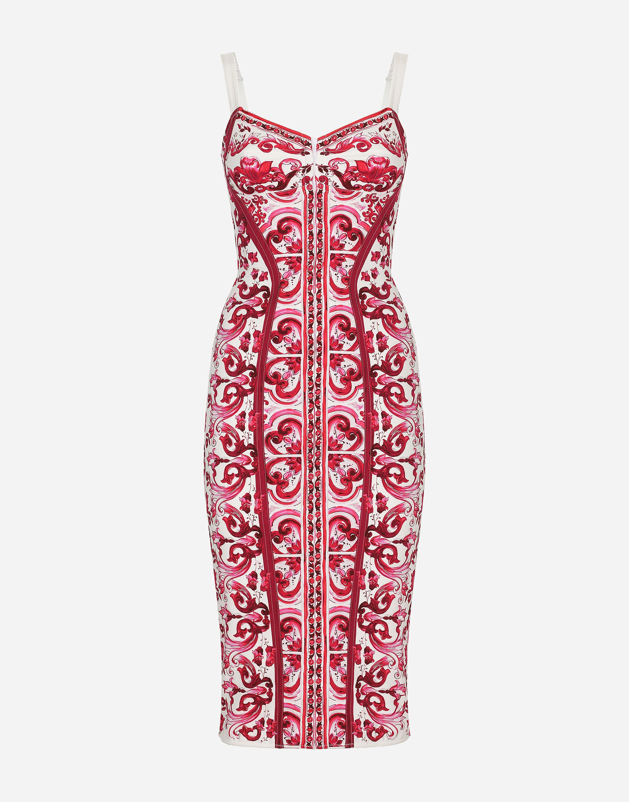 Majolica print charmeuse bustier dress in Multicolor for Women Dolce Gabbana US