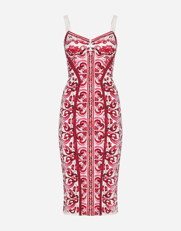 Dolce&Gabbana Majolica-print charmeuse bustier dress Multicolor F6R3OTHPABO