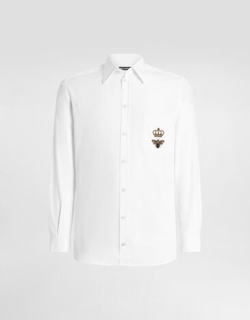 Dolce & Gabbana Cotton Martini-fit shirt with embroidery White G5JG4ZFU5EW