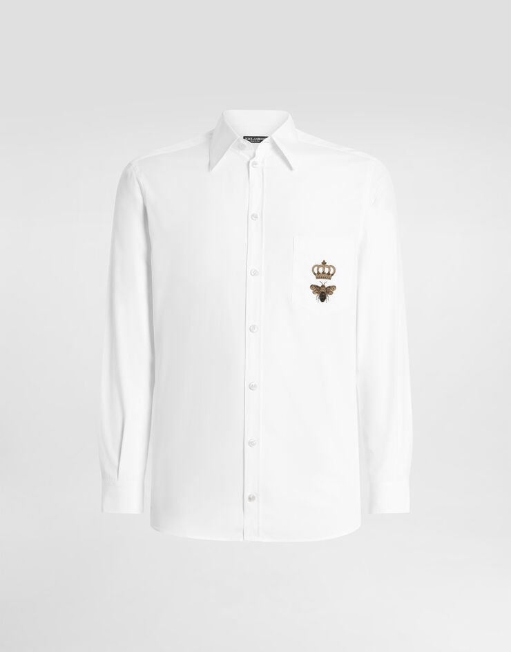 Dolce & Gabbana Cotton Martini-fit shirt with embroidery White G5JG4ZFU5EW