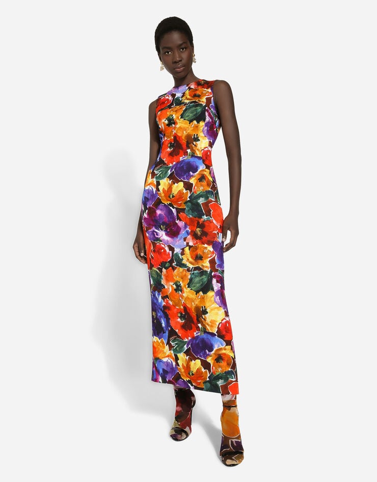 Dolce & Gabbana Robe longue en brocart à imprimé fleurs abstraites Imprimé F6GARTFSTBJ