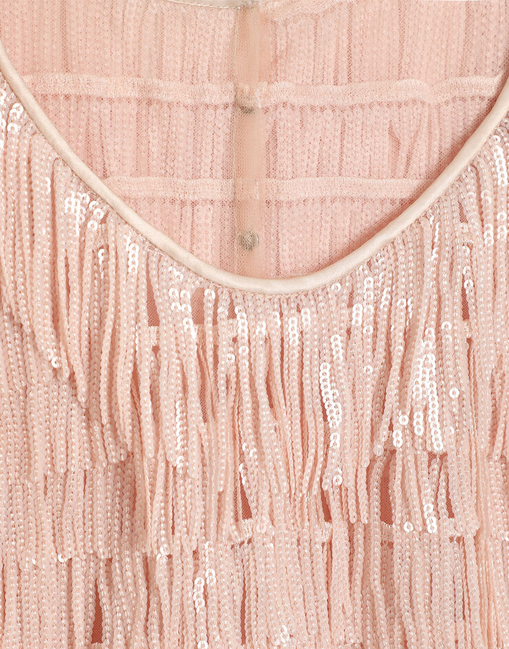 Dolce & Gabbana Ärmelloses Top mit Paillettenfransen-Stickerei Rosa F7AY0TFLSLR